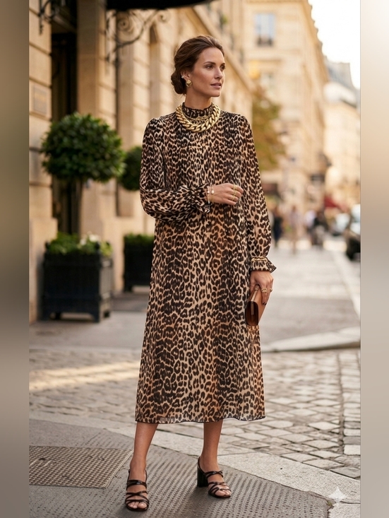 Ganni Dresses & Skirts - Ganni Women's Leopard Print Midi Dress in Brown